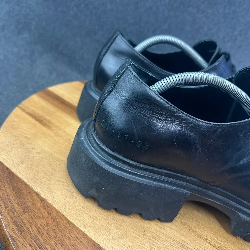 AllSaints Mens Black Leather Chunky Lug Sole Derby Jarred Shoes EU 44 US 11